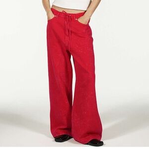 Red drawstring denim pants